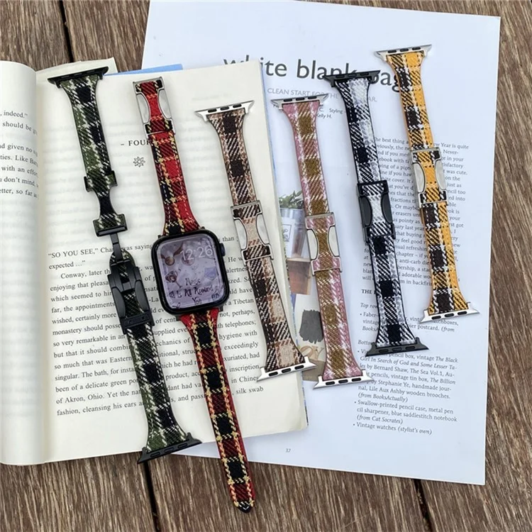 Wool Strap for Apple Watch Series 10 46mm  /  Ultra 2  /  Ultra 49mm  /  9 8 7 45mm  /  SE (2023) SE (2022) SE 6 5 4 44mm  /  3 2 1 42mm Magnetic Buckle Plaid Texture - Red
