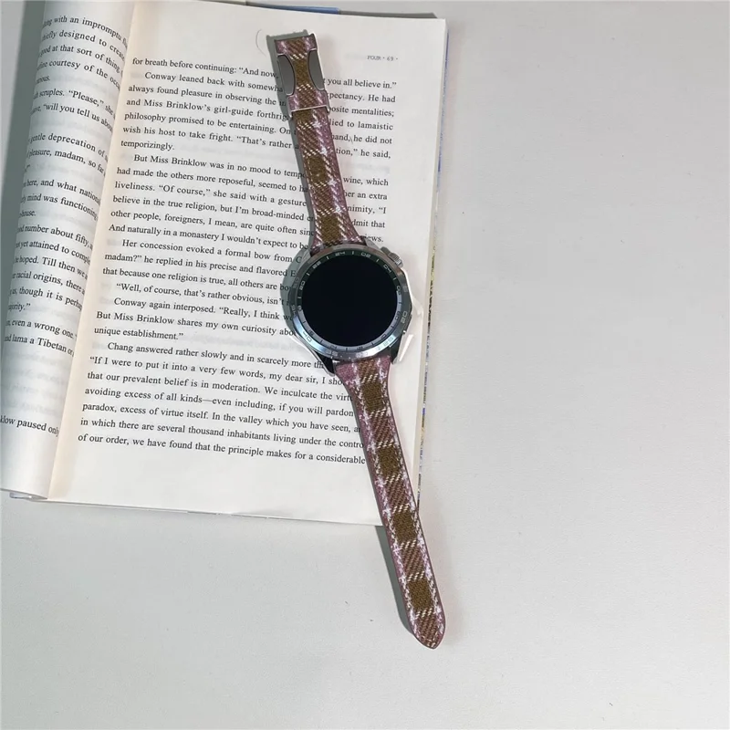 Correa de 22 mm para Huawei Watch GT 5 46 mm / Watch 4 Pro / Watch 4 con hebilla magnética, textura de tela escocesa - Rosa+Marrón