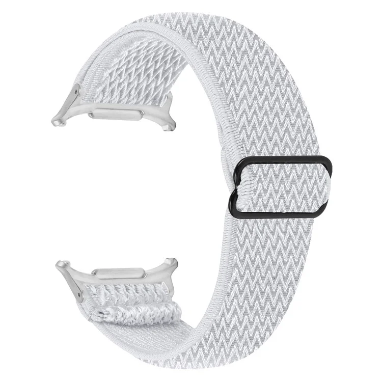 Para Samsung Galaxy Watch Ultra 47mm Banda de Relógio de Nylon Ajustável Elástica com Conector de Prata - Branca