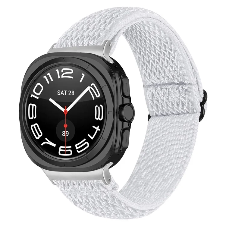 Para Samsung Galaxy Watch Ultra 47mm Banda de Relógio de Nylon Ajustável Elástica com Conector de Prata - Branca