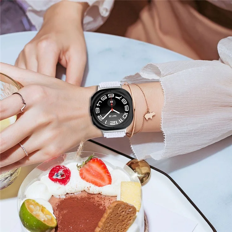 Para Samsung Galaxy Watch Ultra 47mm Banda de Relógio de Nylon Ajustável Elástica com Conector de Prata - Branca
