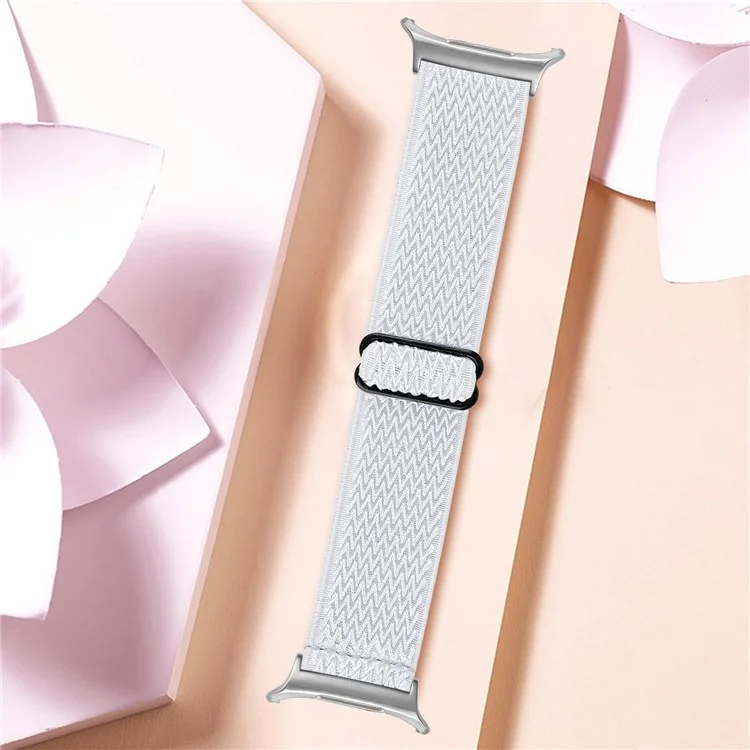 Para Samsung Galaxy Watch Ultra 47mm Banda de Relógio de Nylon Ajustável Elástica com Conector de Prata - Branca