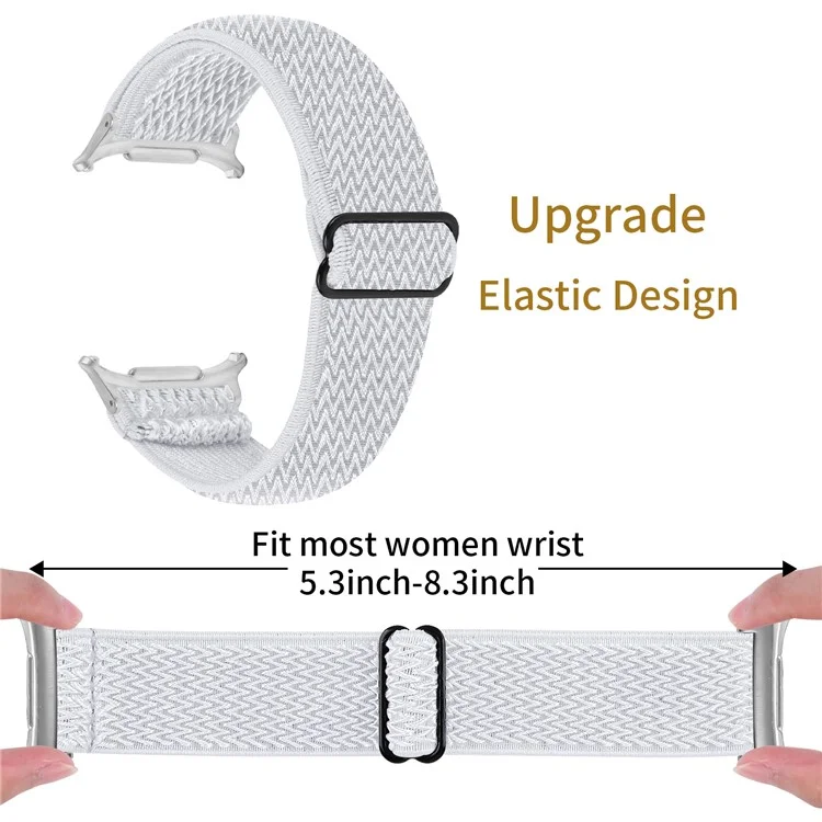 Para Samsung Galaxy Watch Ultra 47mm Banda de Relógio de Nylon Ajustável Elástica com Conector de Prata - Branca