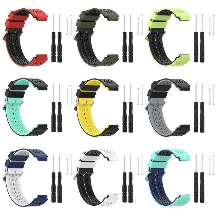 Bracelet de rechange en silicone souple à double couche de 24 mm pour Garmin Forerunner220 230 235 620 630 735 - Noir/Gris