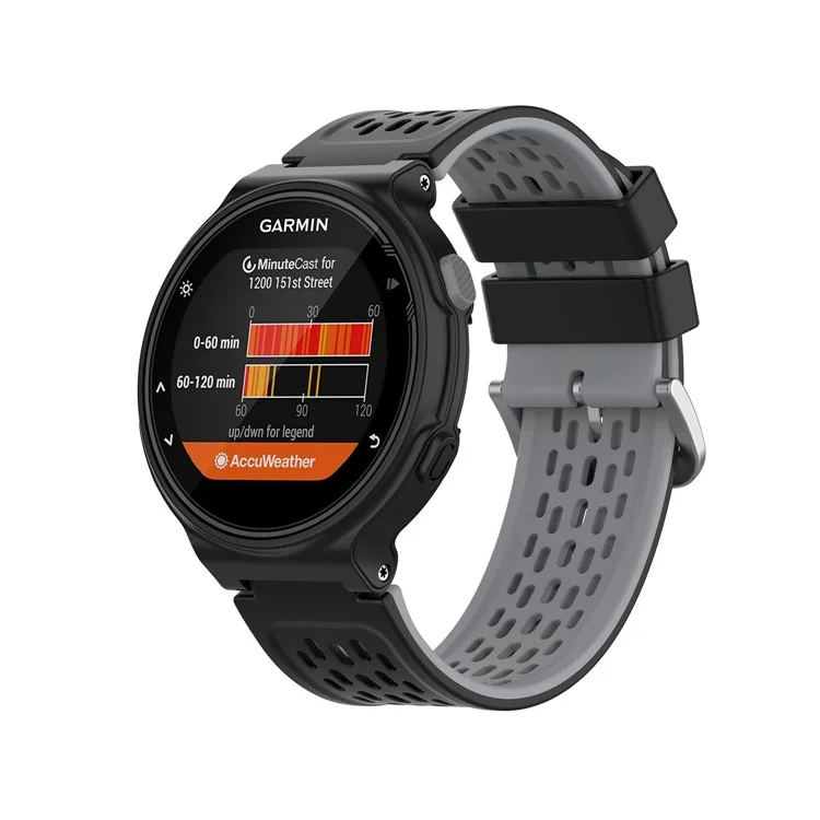 Bracelet de rechange en silicone souple à double couche de 24 mm pour Garmin Forerunner220 230 235 620 630 735 - Noir/Gris
