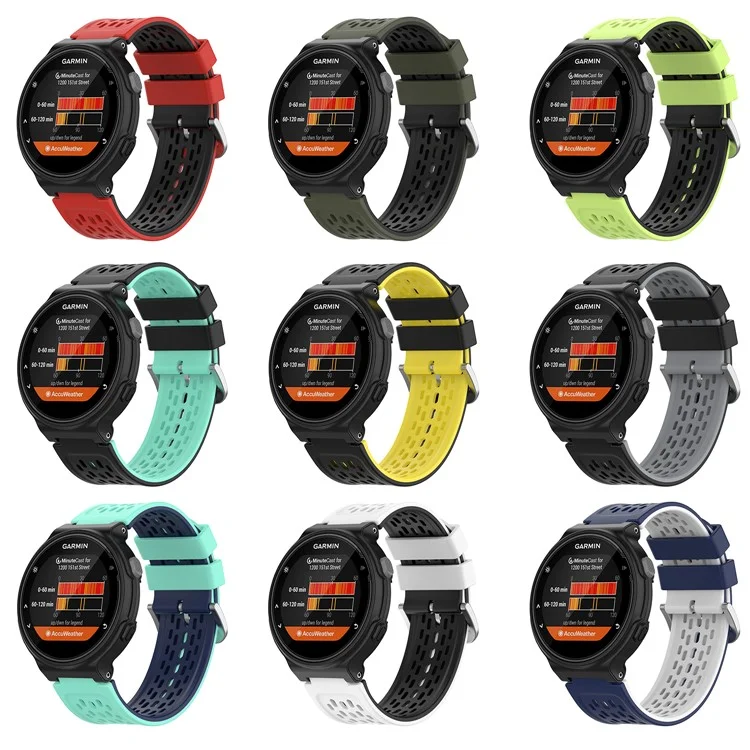 Bracelet de rechange en silicone souple à double couche de 24 mm pour Garmin Forerunner220 230 235 620 630 735 - Noir/Gris