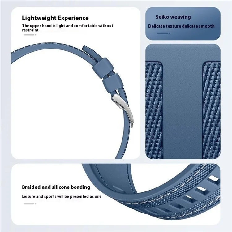 22 mm Nylon-Silikon-Armband für Huawei Watch GT 5 Pro 46 mm / GT 5 46 mm / GT 4 46 mm / GT 3 Pro 46 mm / GT 3 46 mm Ersatzarmband - Graublau