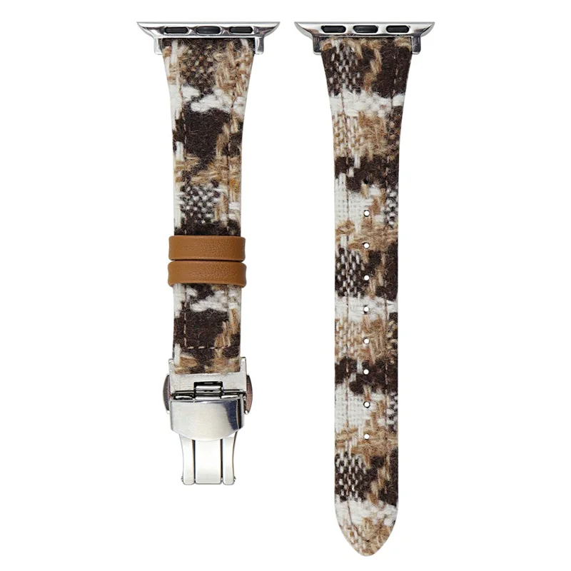 Wool+Leather Strap for Apple Watch Series 10 42mm  /  9 8 7 41mm  /  SE (2023) SE (2022) SE 6 5 4 40mm  /  3 2 1 38mm Houndstooth Pattern - White+Brown