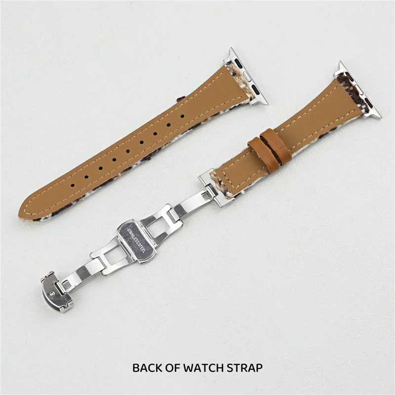 Wool+Leather Strap for Apple Watch Series 10 42mm  /  9 8 7 41mm  /  SE (2023) SE (2022) SE 6 5 4 40mm  /  3 2 1 38mm Houndstooth Pattern - White+Brown