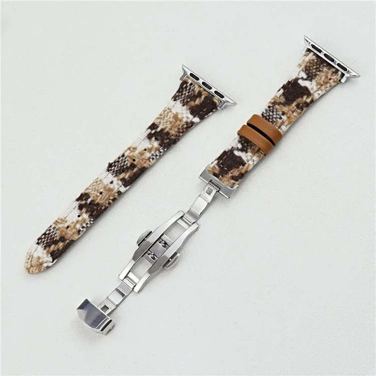 Wool+Leather Strap for Apple Watch Series 10 42mm  /  9 8 7 41mm  /  SE (2023) SE (2022) SE 6 5 4 40mm  /  3 2 1 38mm Houndstooth Pattern - White+Brown