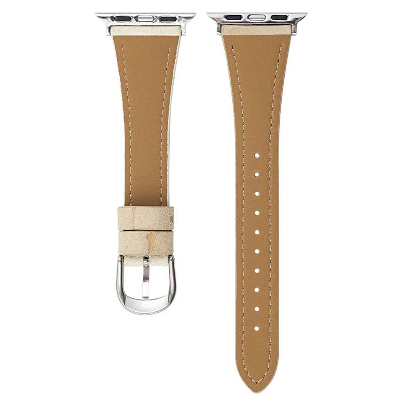 Cartoon Puppy Pattern Leather Strap for Apple Watch Ultra 3 2 1 49mm / Series 11 10 46mm / 9 8 7 45mm / SE3 SE2 SE 6 5 4 44mm / 3 2 1 42mm - Apricot+White