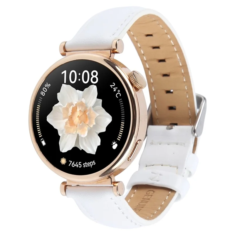 22mm Strap for Garmin Venu 3 / Forerunner 265 / Forerunner 265 Music Top Layer Cowhide Leather Watch Band - White