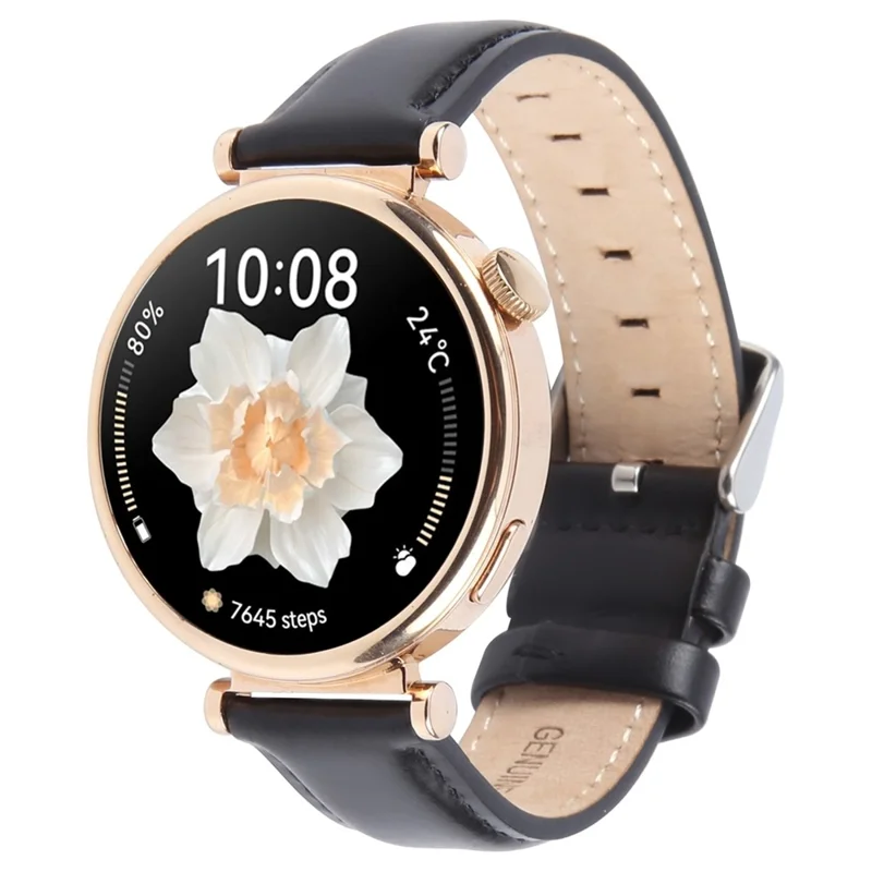 20mm Strap for Garmin Forerunner 165 / D2 Air X10 / vivoactive 5 Top Layer Cowhide Leather Watch Band - Black