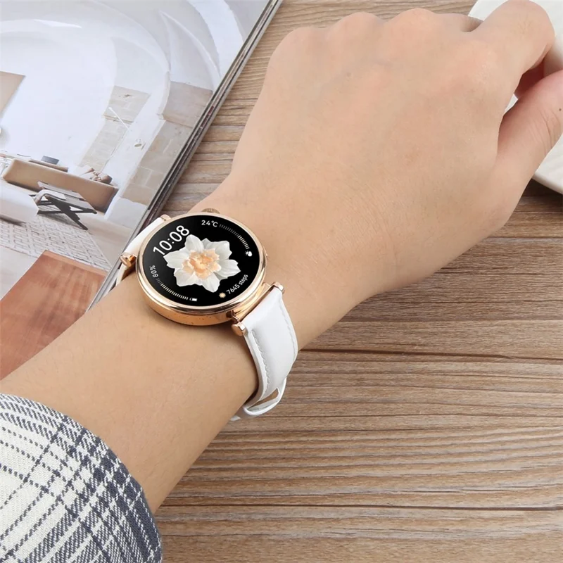 20mm Strap for Garmin Forerunner 165 / D2 Air X10 / vivoactive 5 Top Layer Cowhide Leather Watch Band - Black