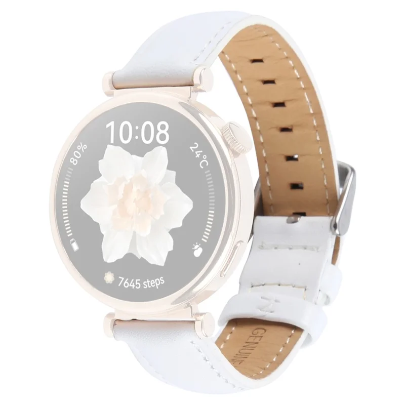Bracelet de 18 mm pour Garmin Venu 3S / Forerunner 265S / Forerunner 255S / Venu 2S / Vivomove 3S, en cuir de vache de première qualité - Blanc
