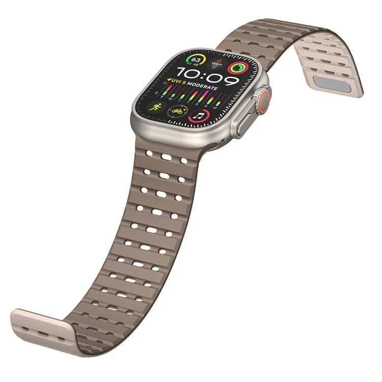 Silicone Band for Apple Watch Series 10 42mm / 9 8 7 41mm / SE (2023) SE (2022) SE 6 5 4 40mm / 3 2 1 38mm Magnetic Strap - Brown+Apricot