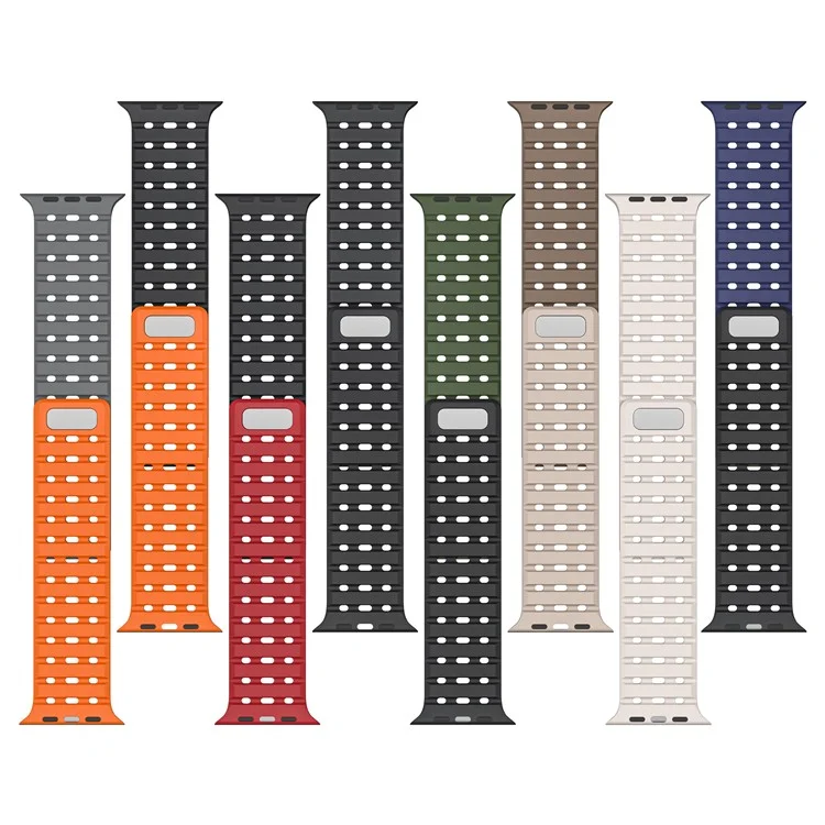 Silicone Band for Apple Watch Series 10 42mm / 9 8 7 41mm / SE (2023) SE (2022) SE 6 5 4 40mm / 3 2 1 38mm Magnetic Strap - Brown+Apricot