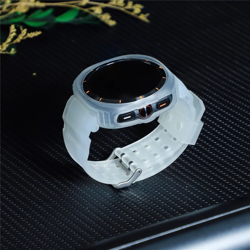 For Samsung Galaxy Watch Ultra 47mm Watch Strap TPU Band with PC Watch Case - Matte Transparent
