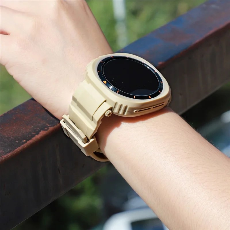 For Samsung Galaxy Watch Ultra 47mm Watch Strap TPU Band with PC Watch Case - Gold