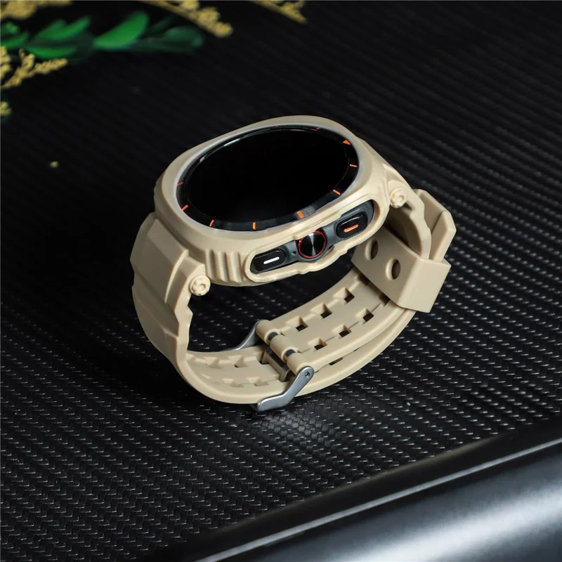 For Samsung Galaxy Watch Ultra 47mm Watch Strap TPU Band with PC Watch Case - Gold