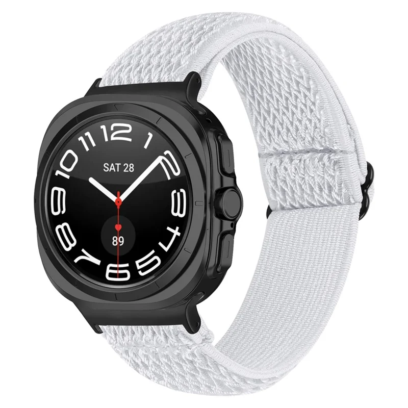 For Samsung Galaxy Watch Ultra 47mm Watch Band with Black Connector Adjustable Elastic Wrist Strap - White