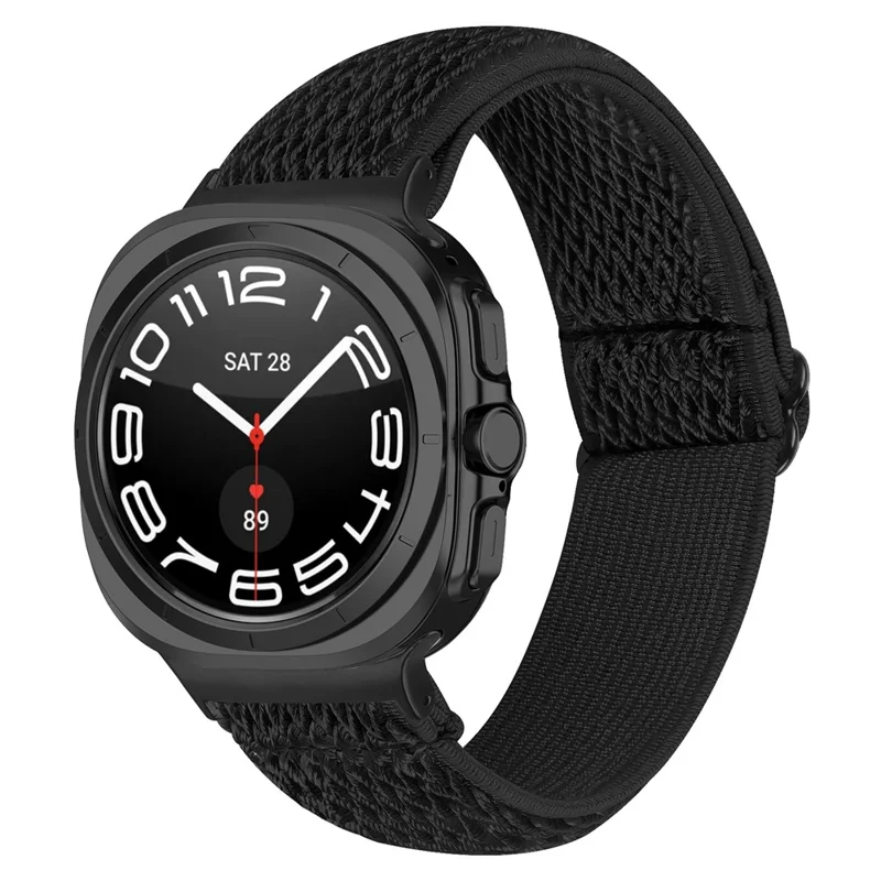 For Samsung Galaxy Watch Ultra 47mm Watch Band with Black Connector Adjustable Elastic Wrist Strap - Black