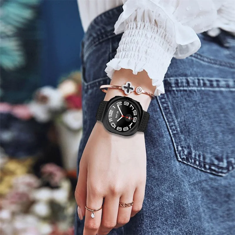 For Samsung Galaxy Watch Ultra 47mm Watch Band with Black Connector Adjustable Elastic Wrist Strap - Black