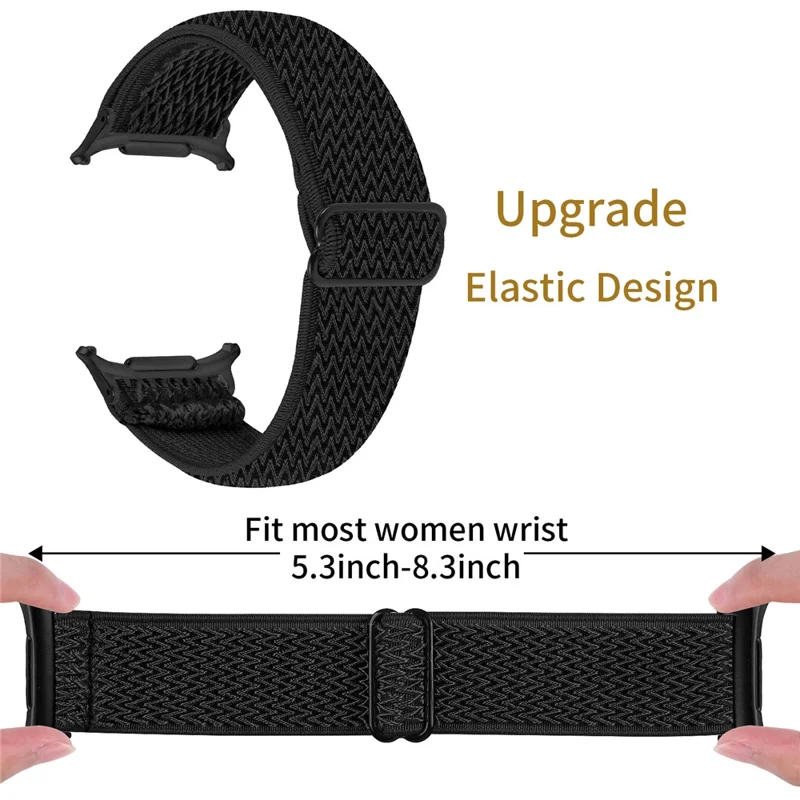 For Samsung Galaxy Watch Ultra 47mm Watch Band with Black Connector Adjustable Elastic Wrist Strap - Black