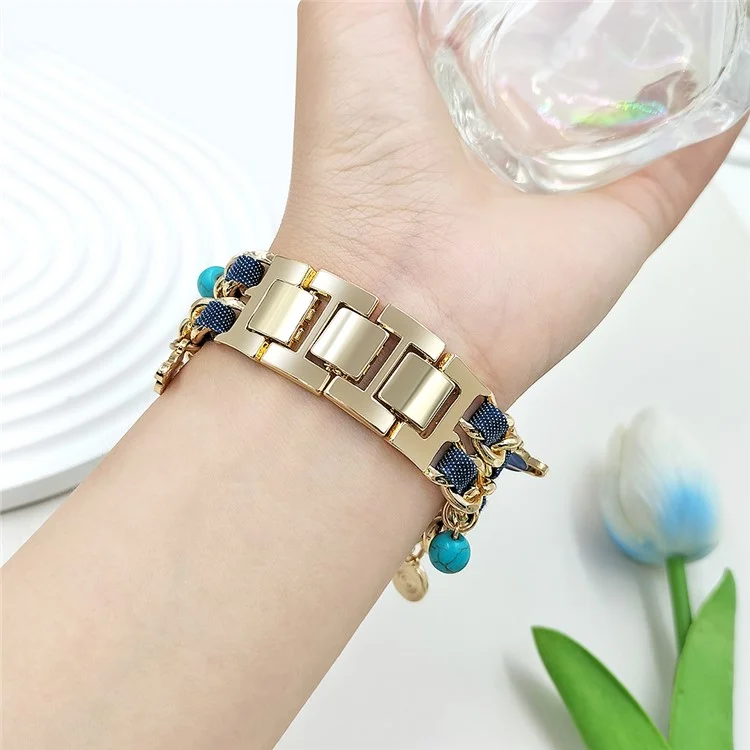 Armband für Apple Watch Series 10 Ultra 9 8 7 SE 6 5 4 3 2 1 46mm 49mm 45mm 44mm 42mm Damen Denim+Legierung Armband - Gold+Dunkelblau