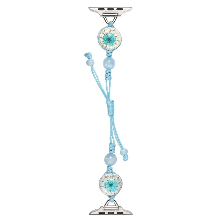 Watch Strap for Apple Watch Series 10 Ultra 9 8 7 SE 6 5 4 3 2 1 46mm 49mm 45mm 44mm 42mm Crystal Flower Sliding Nylon Band - Blue