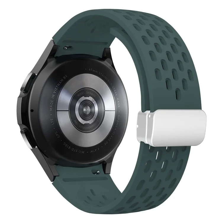 Bracelet en silicone pour Samsung Galaxy Watch7 / Watch6 / Watch 5 44mm 40mm avec boucle magnétique argentée - Vert nuit