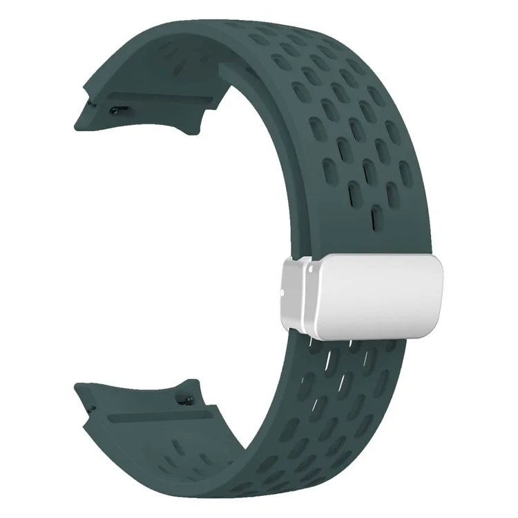 Bracelet en silicone pour Samsung Galaxy Watch7 / Watch6 / Watch 5 44mm 40mm avec boucle magnétique argentée - Vert nuit