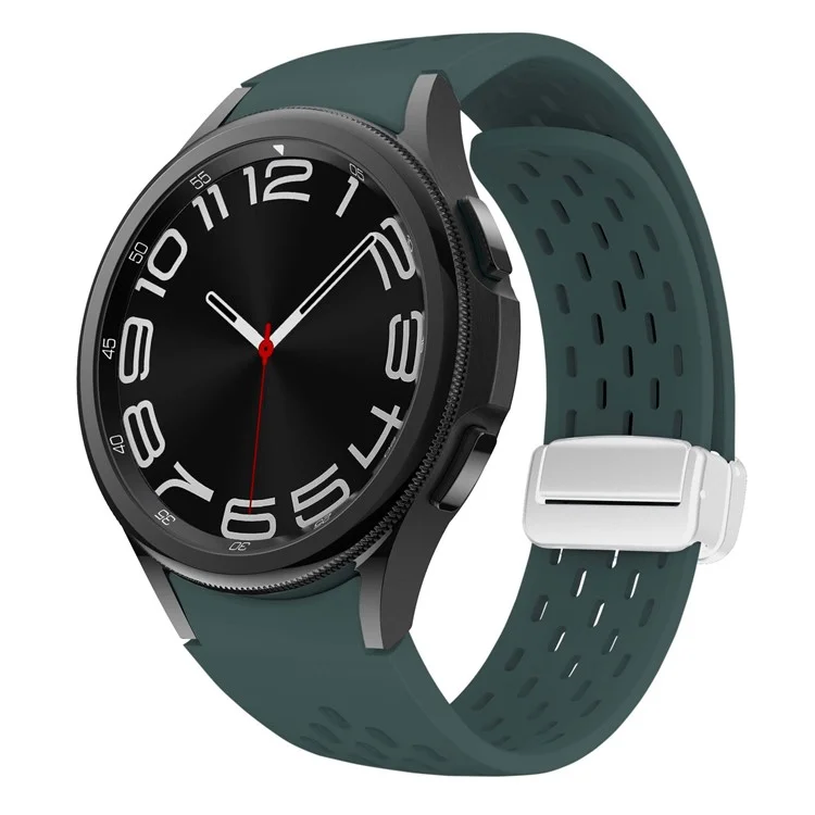 Bracelet en silicone pour Samsung Galaxy Watch7 / Watch6 / Watch 5 44mm 40mm avec boucle magnétique argentée - Vert nuit