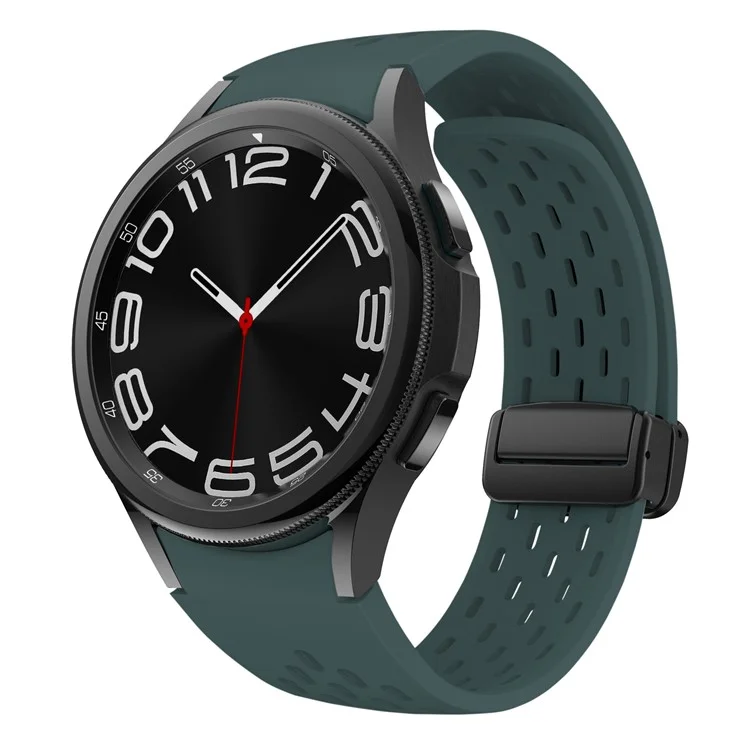 Silicone Strap for Samsung Galaxy Watch7 / Watch6 / Watch 5 44mm 40mm Wrist Strap with Black Magnetic Buckle - Midnight Green