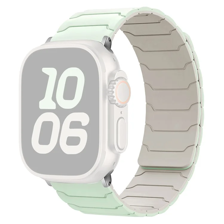 Silicone Strap for Apple Watch Series 10 Ultra 9 8 7 SE 6 5 4 3 2 1 46mm 49mm 45mm 44mm 42mm Magnetic Band - Light Mint Green+Starlight