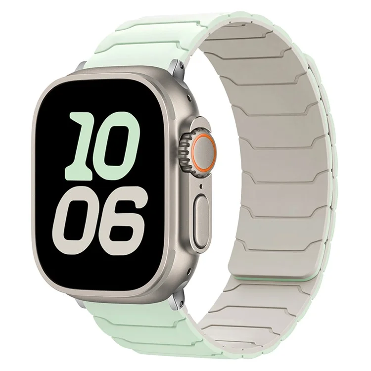 Silicone Strap for Apple Watch Series 10 Ultra 9 8 7 SE 6 5 4 3 2 1 46mm 49mm 45mm 44mm 42mm Magnetic Band - Light Mint Green+Starlight
