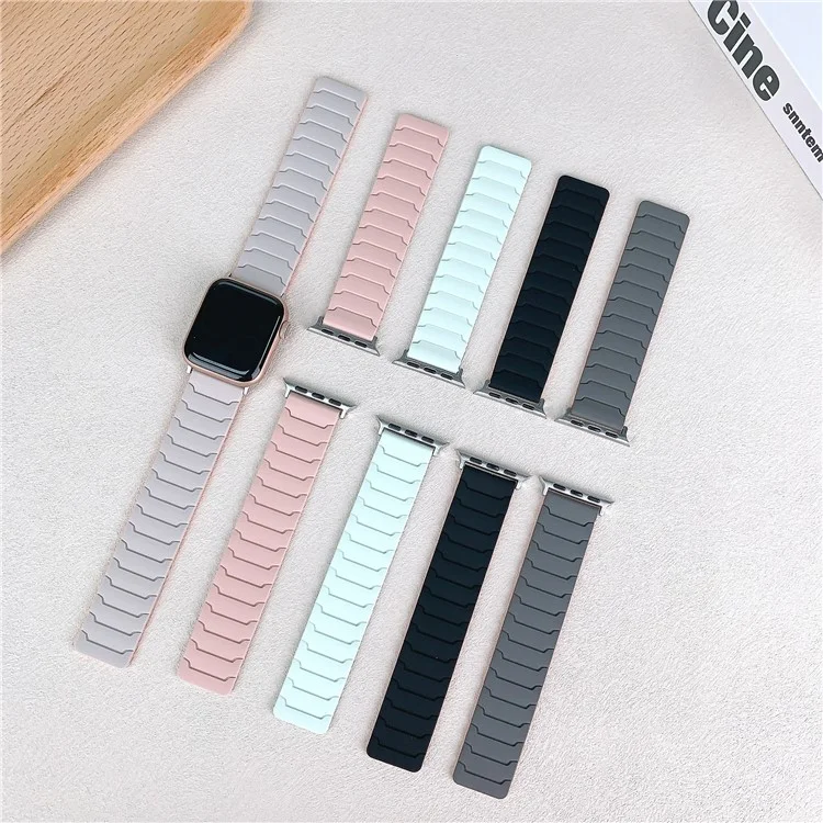 Silicone Strap for Apple Watch Series 10 Ultra 9 8 7 SE 6 5 4 3 2 1 46mm 49mm 45mm 44mm 42mm Magnetic Band - Light Mint Green+Starlight