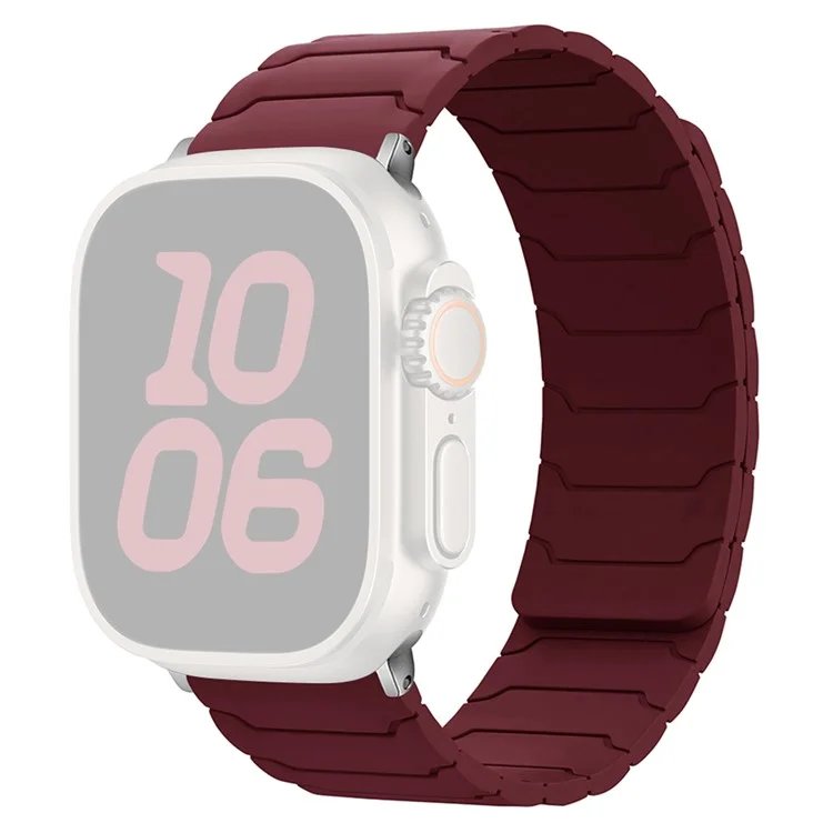 Silicone Strap for Apple Watch Series 10 Ultra 9 8 7 SE 6 5 4 3 2 1 46mm 49mm 45mm 44mm 42mm Magnetic Band - Wine Red