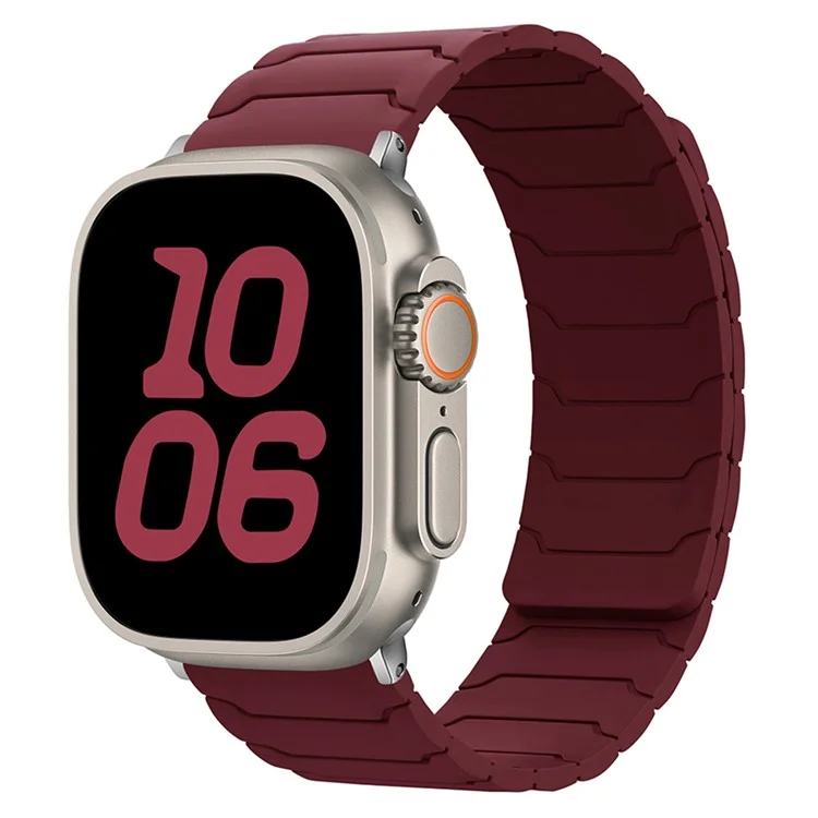 Silicone Strap for Apple Watch Series 10 Ultra 9 8 7 SE 6 5 4 3 2 1 46mm 49mm 45mm 44mm 42mm Magnetic Band - Wine Red