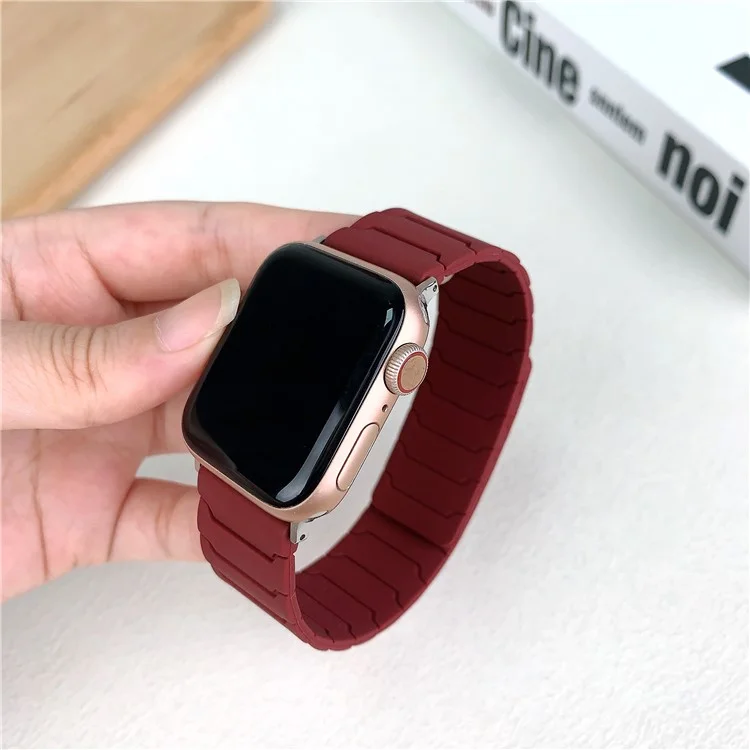 Silicone Strap for Apple Watch Series 10 Ultra 9 8 7 SE 6 5 4 3 2 1 46mm 49mm 45mm 44mm 42mm Magnetic Band - Wine Red