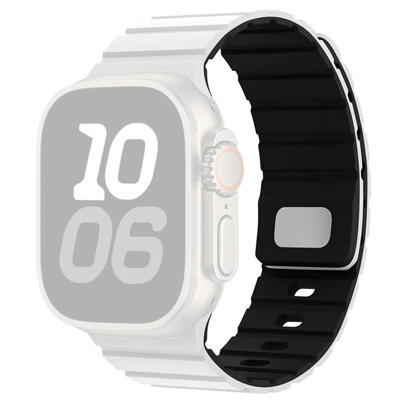 Silicone Band for Apple Watch Series 10 9 8 7 SE 6 5 4 3 2 1 42mm 41mm 40mm 38mm Magnetic Quick Release Strap - White+Black