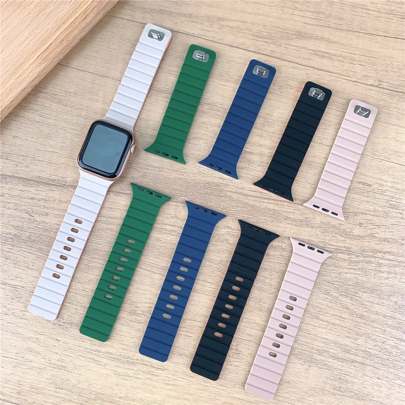 Silicone Band for Apple Watch Series 10 9 8 7 SE 6 5 4 3 2 1 42mm 41mm 40mm 38mm Magnetic Quick Release Strap - White+Black