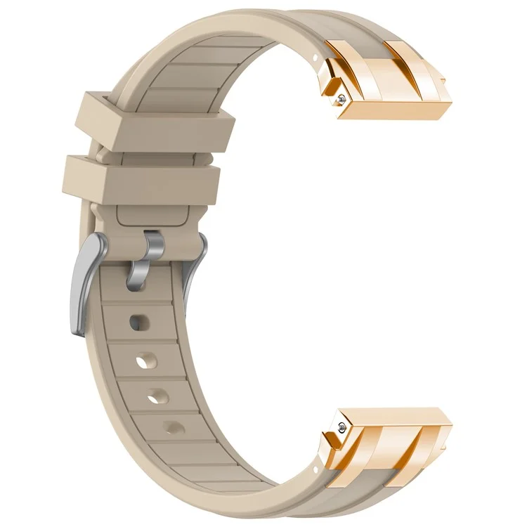 For Samsung Galaxy Watch4 40mm / 44mm / Huawei Watch GT 3 Pro 43mm Watch Band 20mm Royal Oak Style Silicone Strap Gold Metal Buckle - Beige
