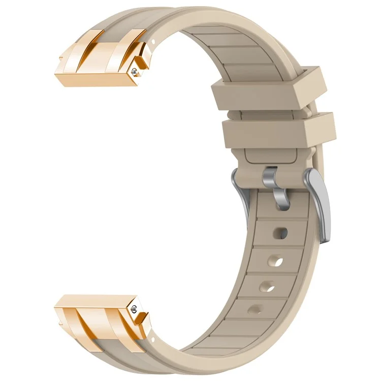 For Samsung Galaxy Watch4 40mm / 44mm / Huawei Watch GT 3 Pro 43mm Watch Band 20mm Royal Oak Style Silicone Strap Gold Metal Buckle - Beige