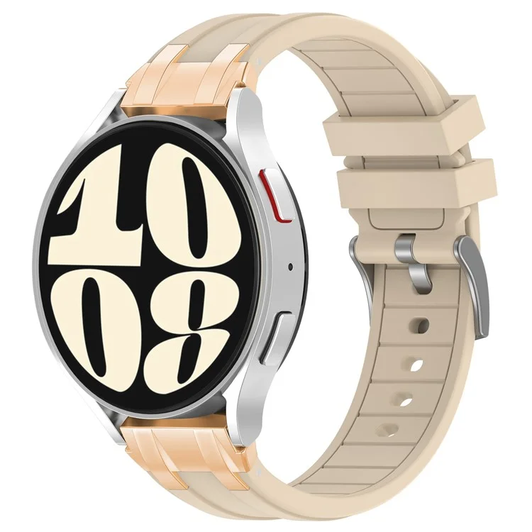 For Samsung Galaxy Watch4 40mm / 44mm / Huawei Watch GT 3 Pro 43mm Watch Band 20mm Royal Oak Style Silicone Strap Gold Metal Buckle - Beige