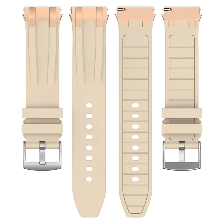 For Samsung Galaxy Watch4 40mm / 44mm / Huawei Watch GT 3 Pro 43mm Watch Band 20mm Royal Oak Style Silicone Strap Gold Metal Buckle - Beige