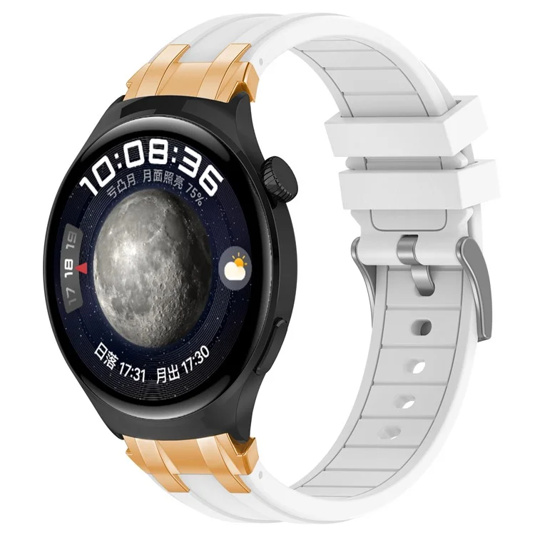 Для Xiaomi Redmi Watch 5 Active / Huawei Watch GT 5 46mm ремешок для часов 22 мм в стиле Royal Oak, силиконовый ремешок с золотой металлической пряжкой - белый