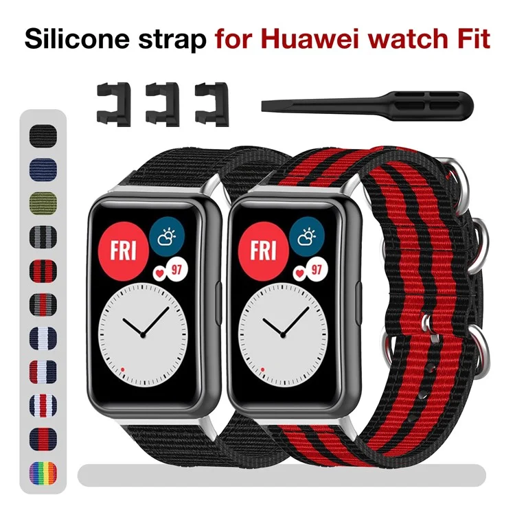 Nylon-Canvas-Armband-Ersatz für Huawei Watch Fit TIA-B09 - Schwarz