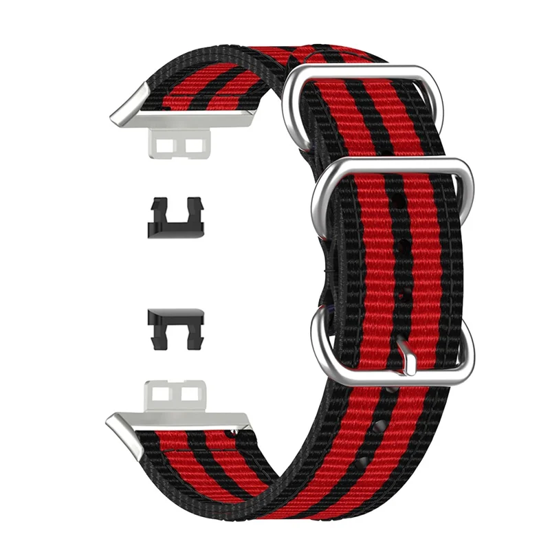 Nylon Canvas Watch Band Replacement Strap for Huawei Watch Fit TIA-B09 - Black/Red