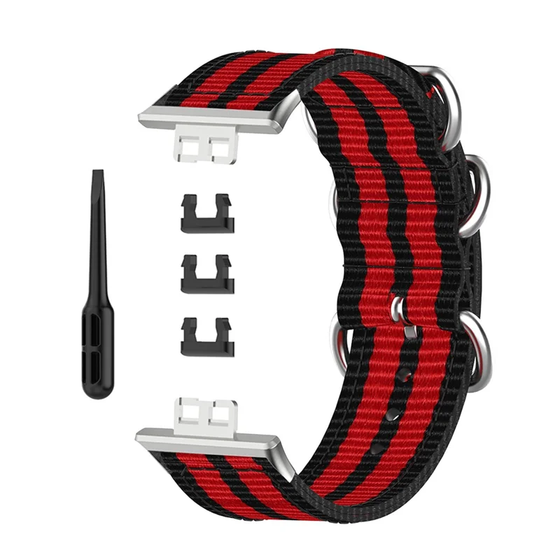 Nylon Canvas Watch Band Replacement Strap for Huawei Watch Fit TIA-B09 - Black/Red